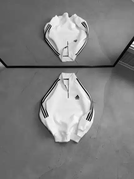 AD Üç İplik Yarım Fermuarlı Sweatshirt – Beyaz