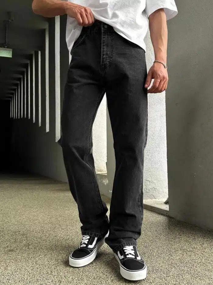 DOKULU SİYAH BAGGY PANTOLON - Görsel 1