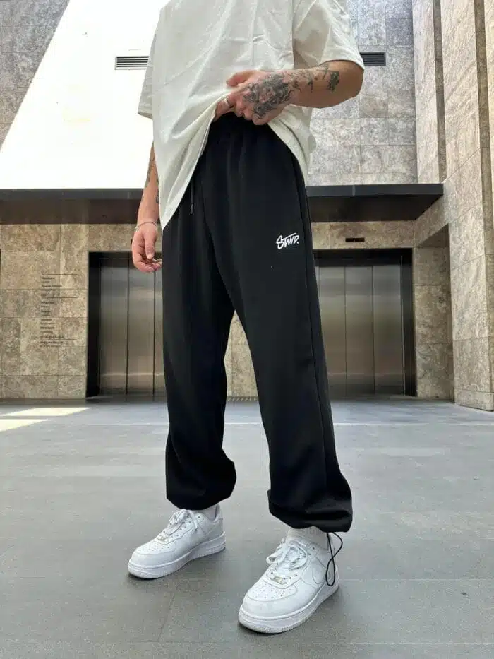 Stwd Nakışlı Baggy Stoper Paça Eşofman Altı - Siyah - Görsel 4