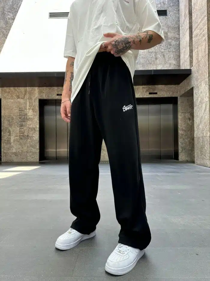 Stwd Nakışlı Baggy Stoper Paça Eşofman Altı - Siyah - Görsel 1