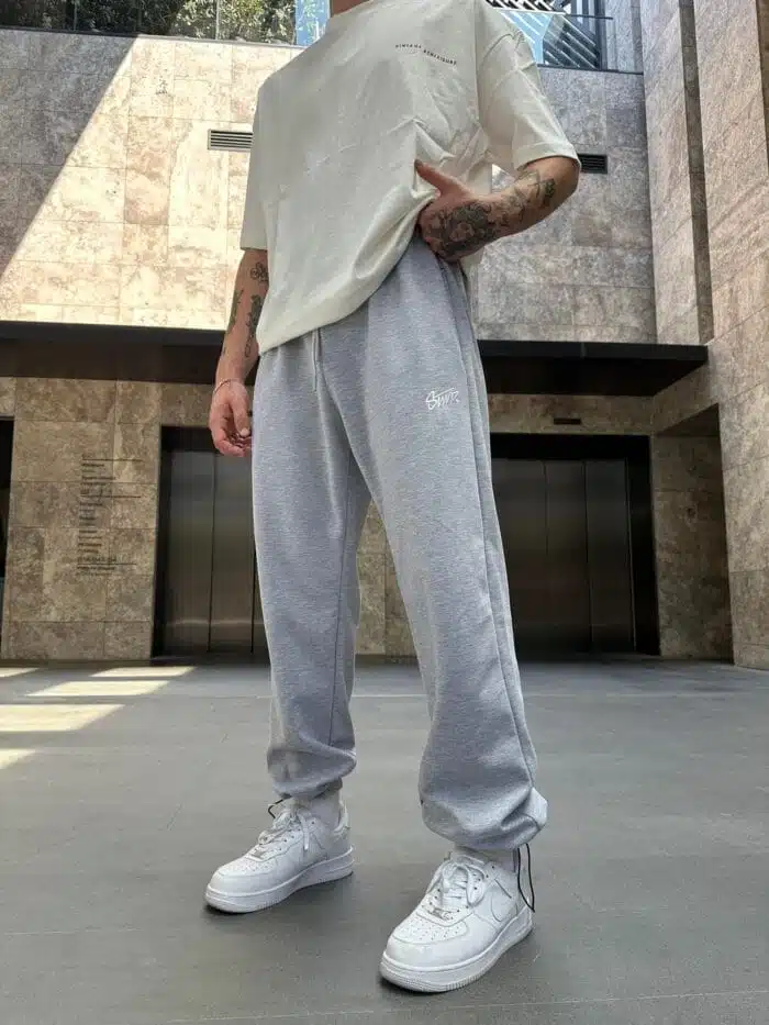 Stwd Nakışlı Baggy Stoper Paça Eşofman Altı - Gri - Görsel 3