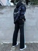 Üç Şerit Baggy Eşofman - Siyah - Görsel 4