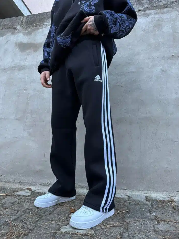 Üç Şerit Baggy Eşofman - Siyah - Görsel 1