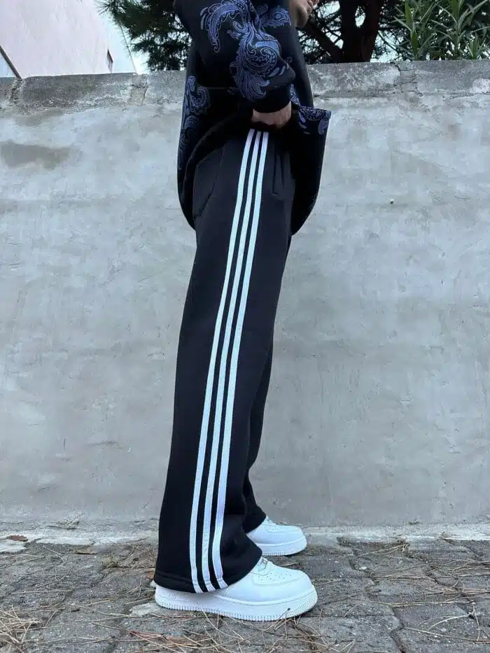Üç Şerit Baggy Eşofman - Siyah - Görsel 3