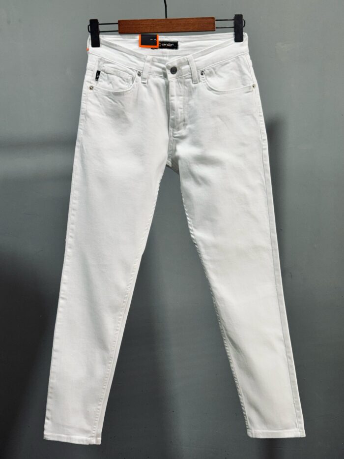 SLIM FIT LIKRALI BEYAZ KOT PANTOLON - Görsel 1