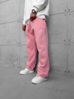 ST Yeni Sezon Nakşlı Stoper Paça 3 İplik Baggy Eşofman - Pembe - Görsel 2