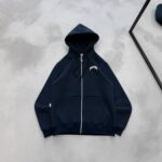 ASFSTUDIOS Minimal Baskılı 3 İplik Kapüşonlu Hırka – Lacivert
