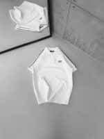 SF Enjeksiyon Baskı Şeritli Polo Yaka Tshirt -Beyaz