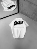 ST Sırt Kabartma Baskı Detaylı Bisiklet Yaka Tshirt - Beyaz