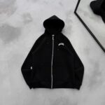 ASFSTUDIOS Minimal Baskılı 3 İplik Kapüşonlu Hırka – Siyah