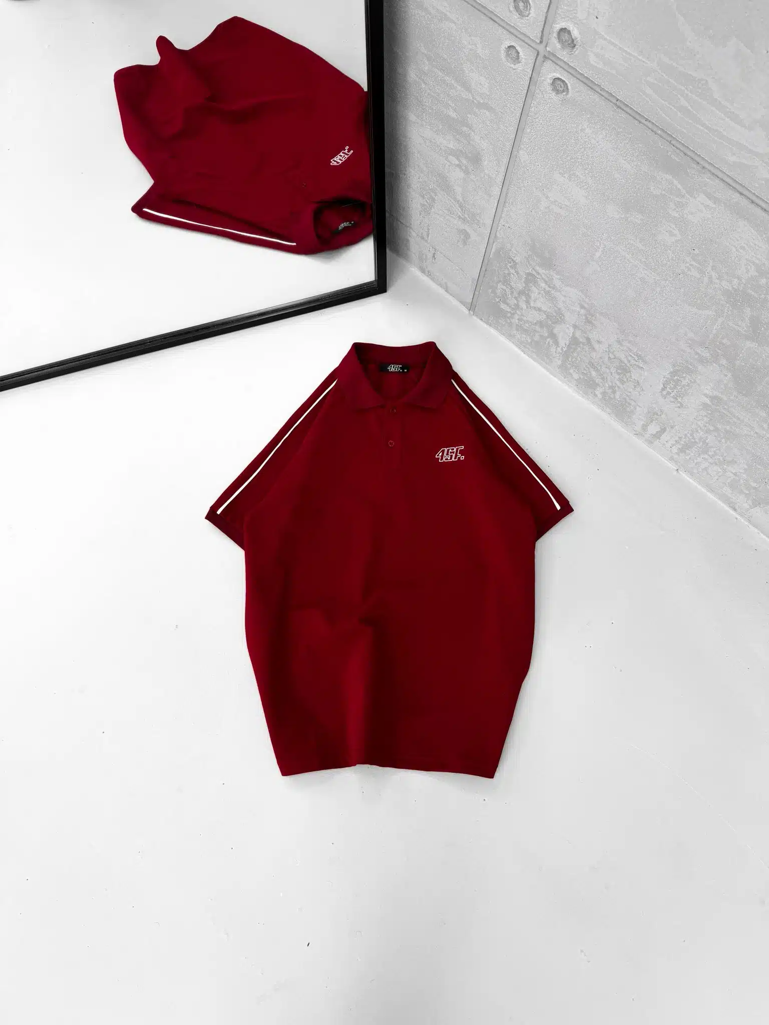 777777777 SF Enjeksiyon Baskı Şeritli Polo Yaka Tshirt - Bordo - Görsel 1