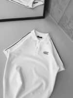 SF Enjeksiyon Baskı Şeritli Polo Yaka Tshirt -Beyaz - Görsel 3