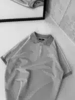 SF Enjeksiyon Baskı Şeritli Polo Yaka Tshirt - Gri - Görsel 3