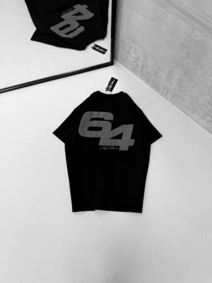 64 CLTR. Kabartma Sırt Baskı Detaylı Bisiklet Yaka Tshirt - Siyah