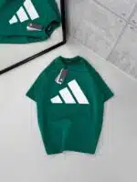 AD Büyük Kabartma Baskı Detaylı Bisiklet Yaka Tshirt - Yeşil