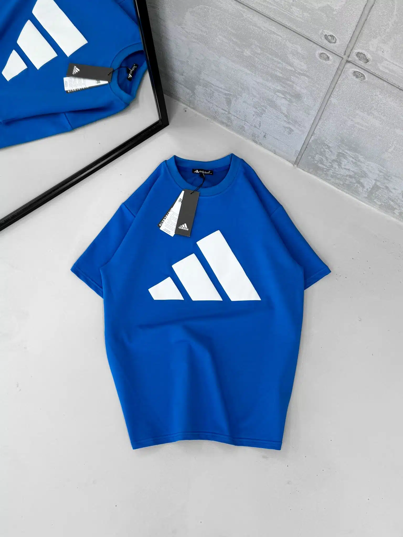 AWNETANEAE AD Büyük Kabartma Baskı Detaylı Bisiklet Yaka Tshirt - Mavi - Görsel 1