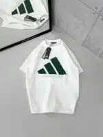 AD Büyük Kabartma Baskı Detaylı Bisiklet Yaka Tshirt - Beyaz