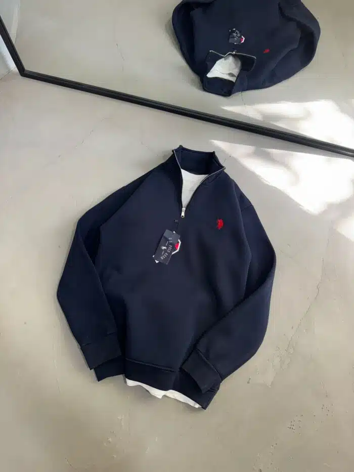 RL Nakışlı Üç İplik Yarım Fermuarlı Sweatshirt – Lacivert - Görsel 5