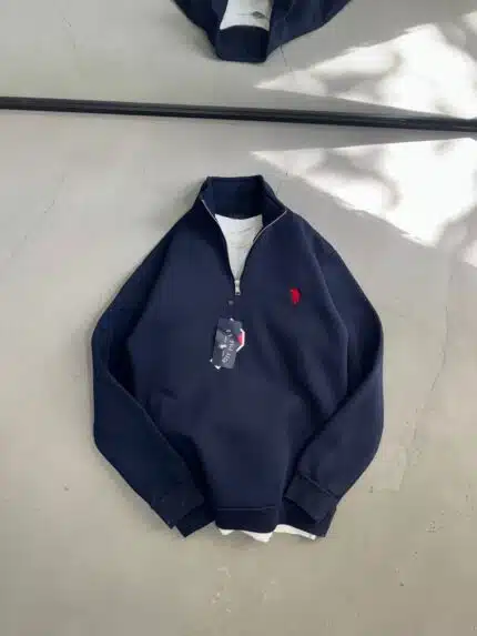 RL Nakışlı Üç İplik Yarım Fermuarlı Sweatshirt – Lacivert