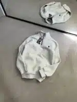 RL Nakışlı Üç İplik Yarım Fermuarlı Sweatshirt – Gri - Görsel 3