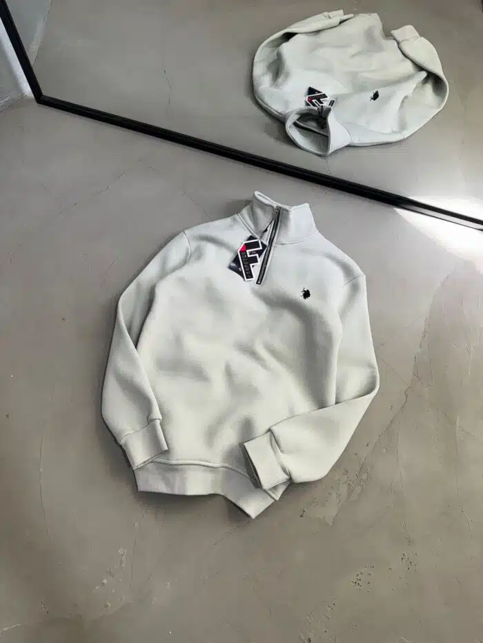 RL Nakışlı Üç İplik Yarım Fermuarlı Sweatshirt – Gri - Görsel 3