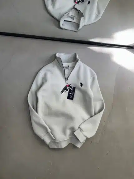 RL Nakışlı Üç İplik Yarım Fermuarlı Sweatshirt – Gri
