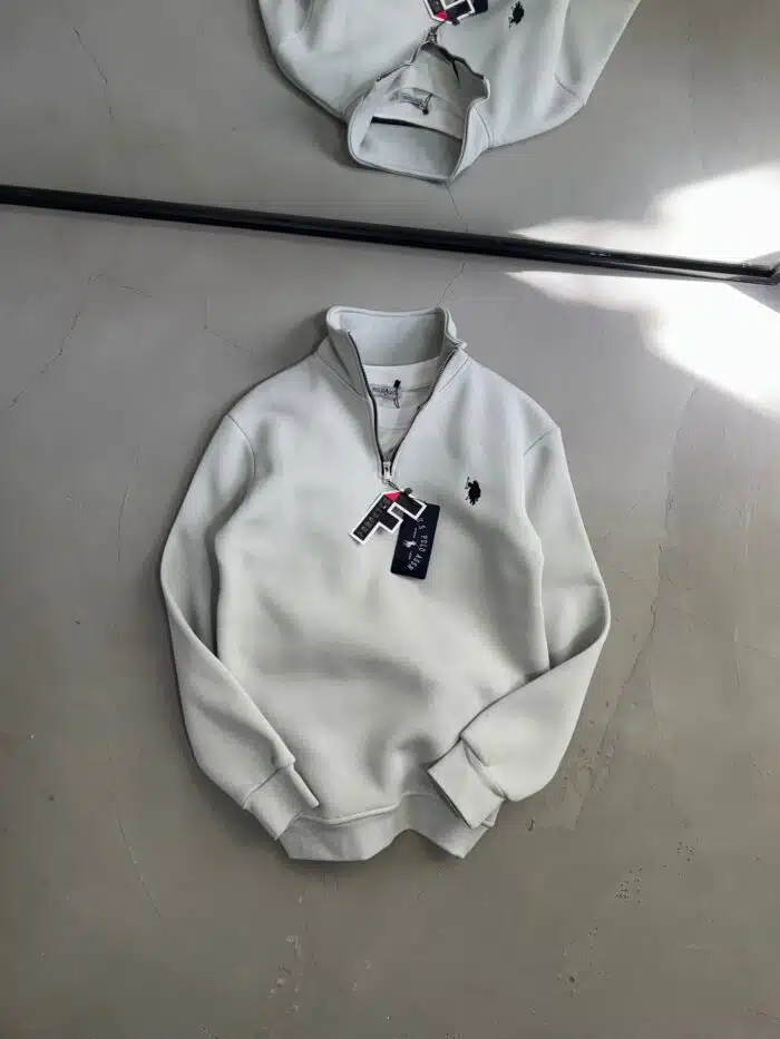 RL Nakışlı Üç İplik Yarım Fermuarlı Sweatshirt – Gri - Görsel 1