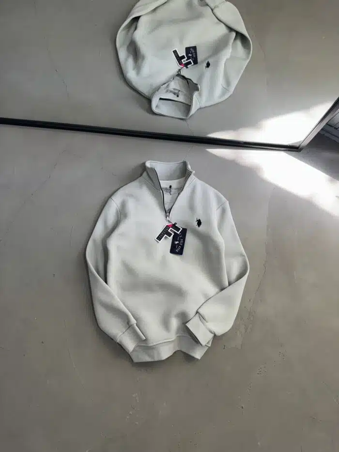 RL Nakışlı Üç İplik Yarım Fermuarlı Sweatshirt – Gri - Görsel 4