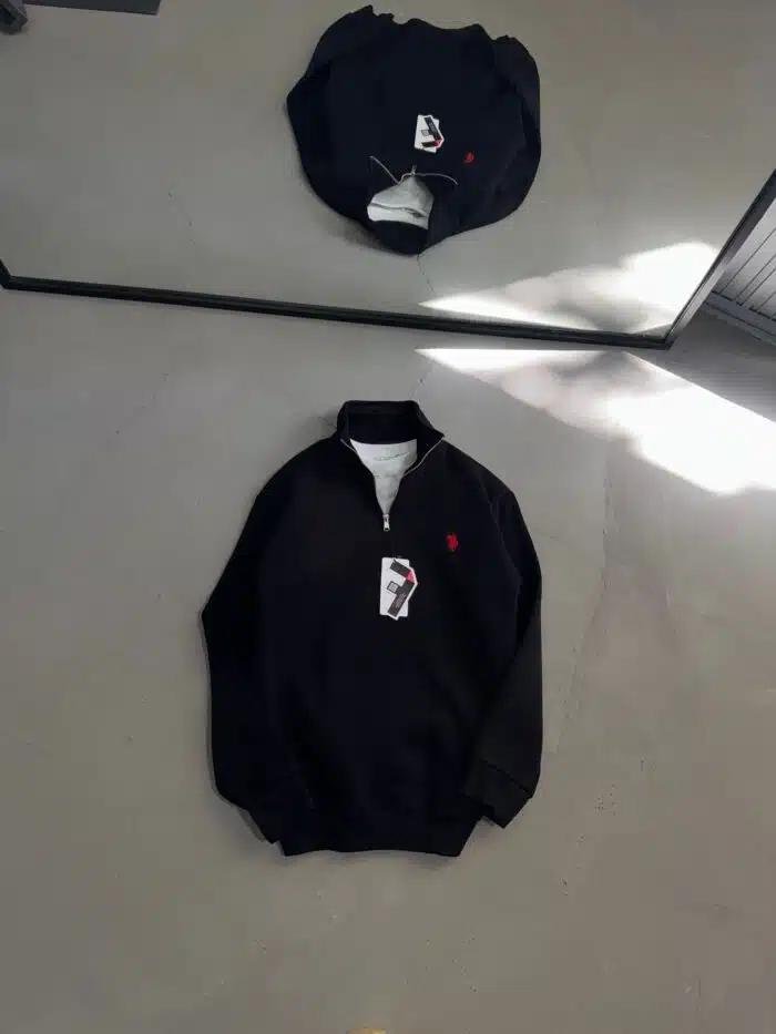 RL Nakışlı Üç İplik Yarım Fermuarlı Sweatshirt – Siyah - Görsel 5