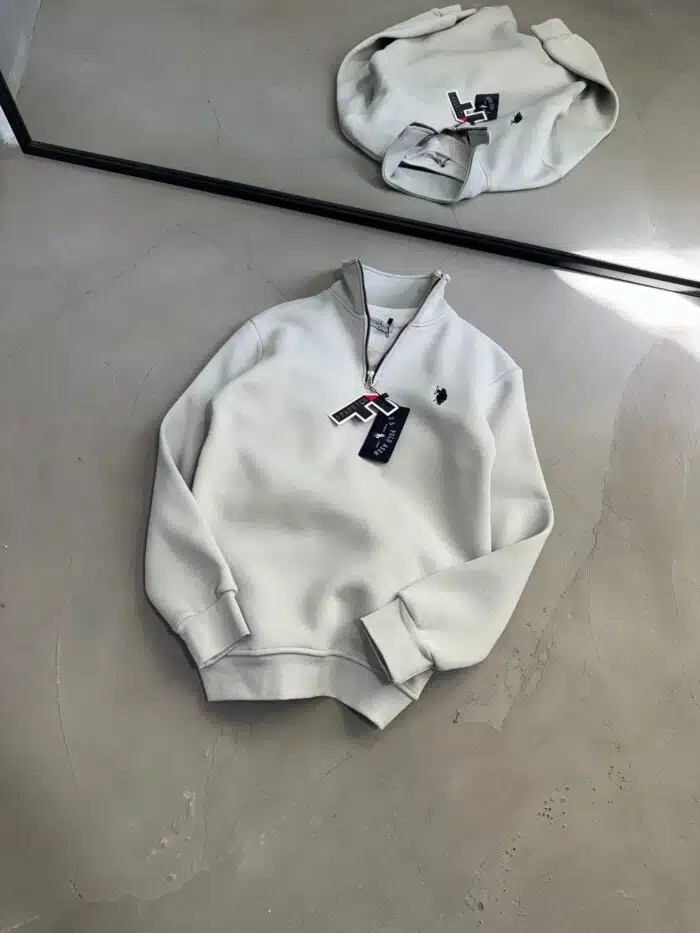 RL Nakışlı Üç İplik Yarım Fermuarlı Sweatshirt – Gri - Görsel 5