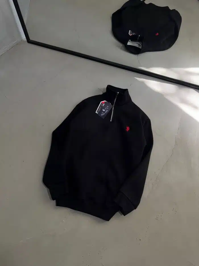 RL Nakışlı Üç İplik Yarım Fermuarlı Sweatshirt – Siyah - Görsel 4