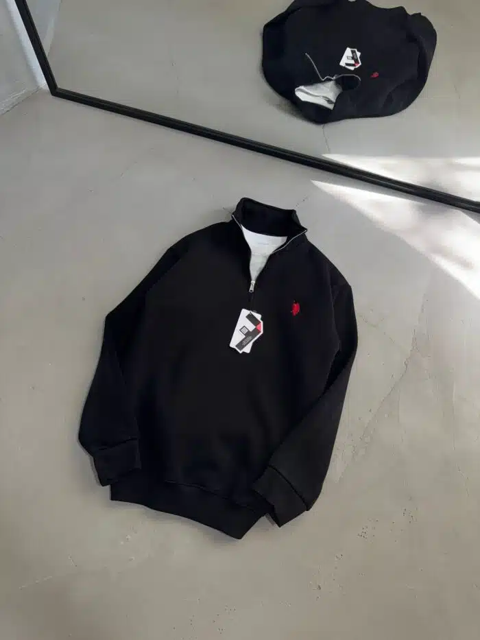 RL Nakışlı Üç İplik Yarım Fermuarlı Sweatshirt – Siyah - Görsel 3