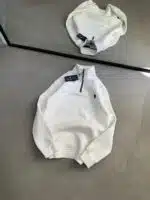RL Nakışlı Üç İplik Yarım Fermuarlı Sweatshirt – Beyaz - Görsel 4