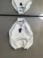 RL Nakışlı Üç İplik Yarım Fermuarlı Sweatshirt – Beyaz