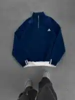 AD Nakışlı Üç İplik Yarım Fermuarlı Sweatshirt – İndigo