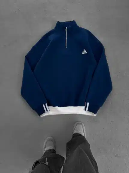AD Nakışlı Üç İplik Yarım Fermuarlı Sweatshirt – İndigo