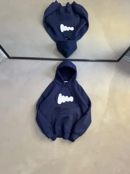 M Premium İmza Kabartma Baskılı Kapşonlu Sweatshirt – Lacivert