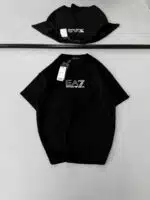 EA7 Enjeksiyon Baskı Detaylı Bisiklet Yaka Tshirt - Siyah