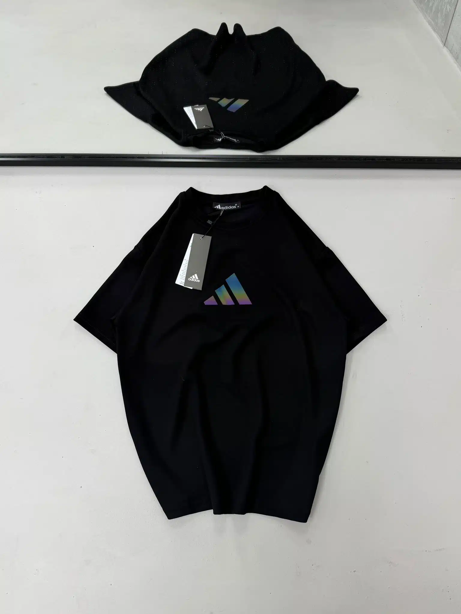 SENTSNR AD Reflektör Detaylı Bisiklet Yaka Tshirt - Siyah - Görsel 1