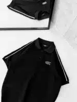 SF Enjeksiyon Baskı Şeritli Polo Yaka Tshirt -Siyah - Görsel 3