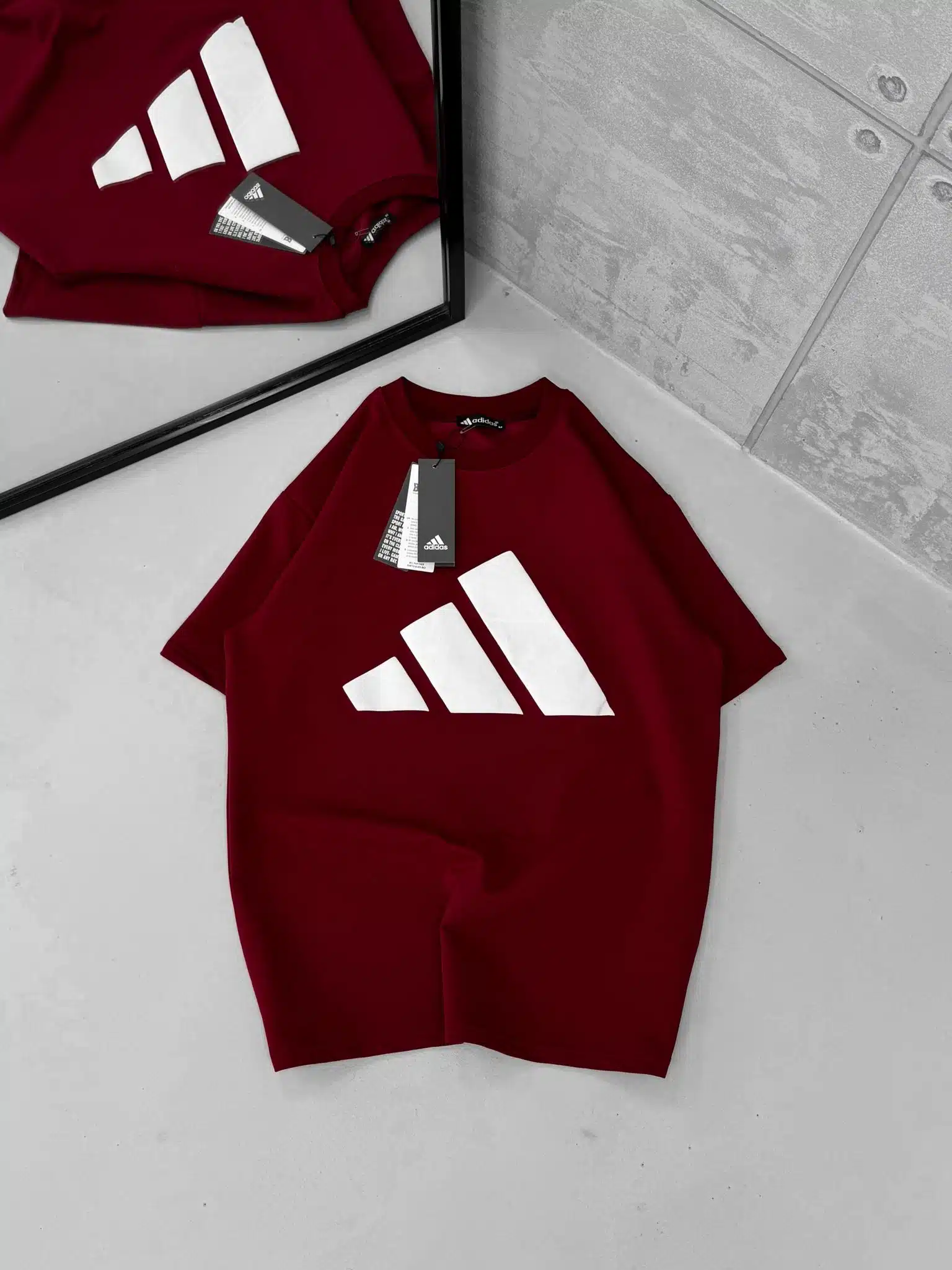 TEWEA4T AD Büyük Kabartma Baskı Detaylı Bisiklet Yaka Tshirt - Bordo - Görsel 1