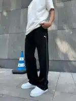 Premium Cizgili Baggy Eşofman - Siyah