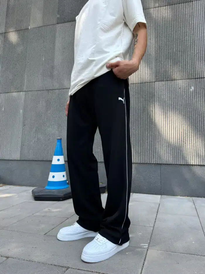 Premium Cizgili Baggy Eşofman - Siyah - Görsel 1