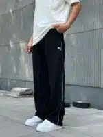 Premium Cizgili Baggy Eşofman - Siyah - Görsel 3