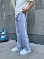 Üç Şerit Çizgili Eşofman - Gri