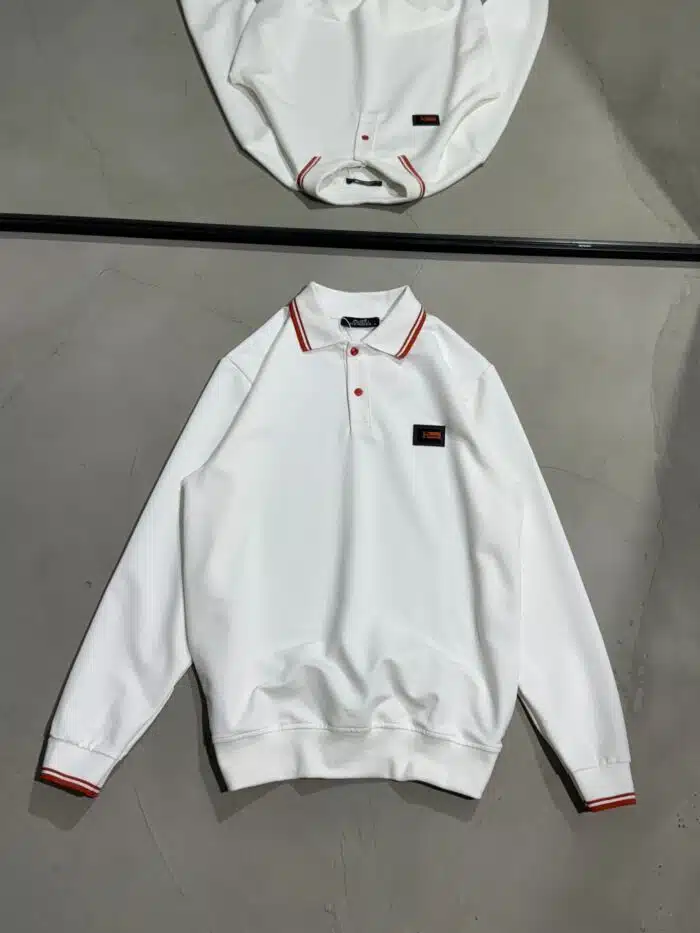 HS Luxury Polo Yaka Sweatshirt - Beyaz - Görsel 1