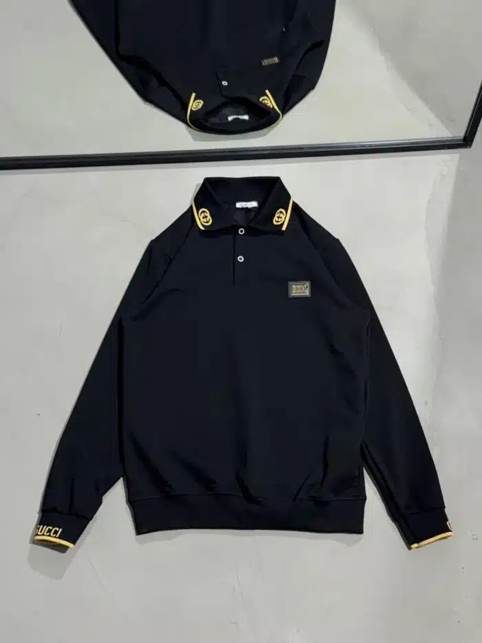 GG Luxury Polo Yaka Sweatshirt - Siyah - Görsel 1