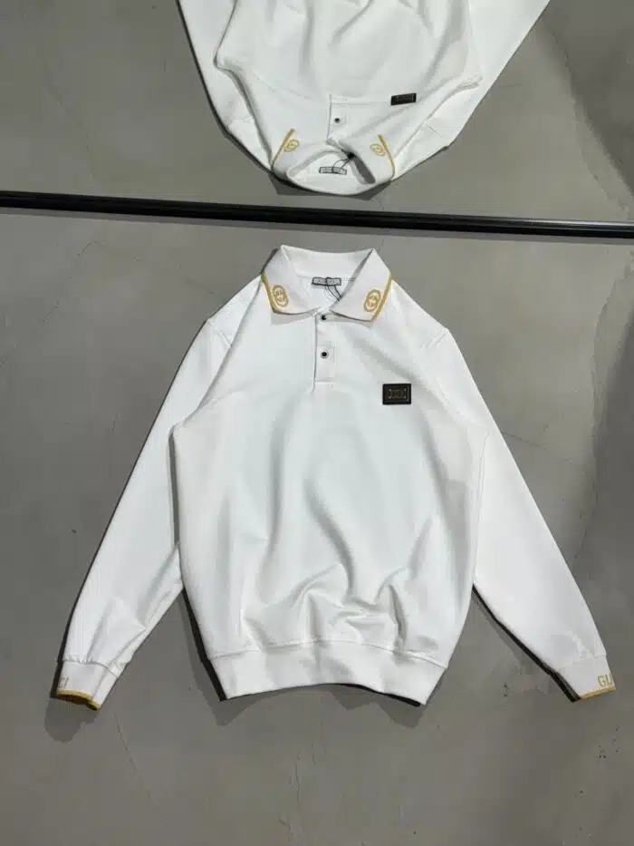 GG Luxury Polo Yaka Sweatshirt – Beyaz - Görsel 1