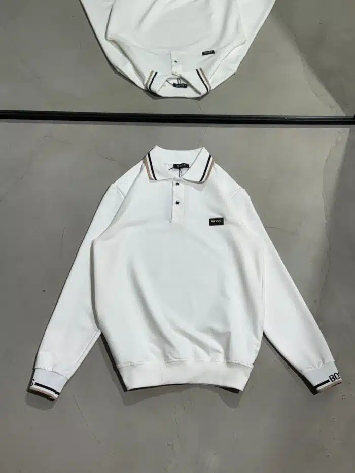 BS Luxury Polo Yaka Sweatshirt – Beyaz - Görsel 1