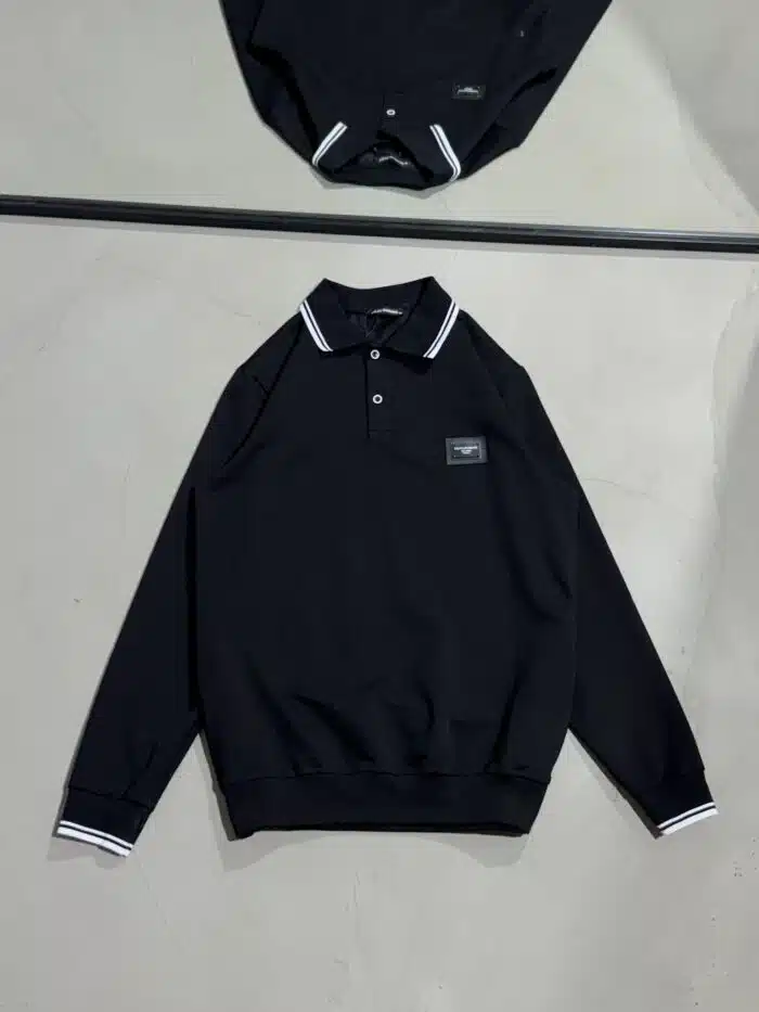 DG Luxury Polo Yaka Sweatshirt – Siyah - Görsel 1